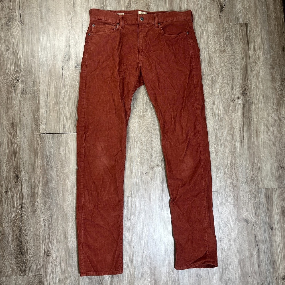 J Crew 484 Corduroy Pants Mens 32x34 Slim Straight Bronze Brown Red